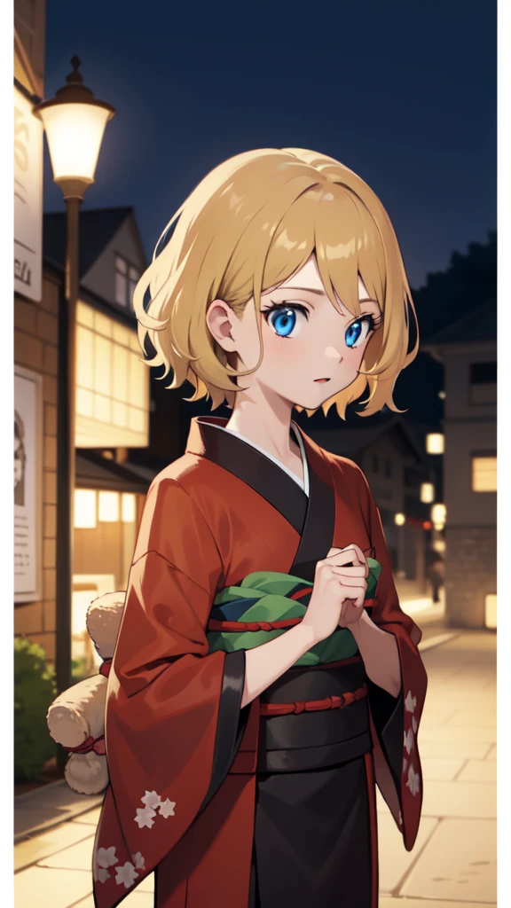 gonzarez, masterpiece, Serenaj, 1girl, solo, blue eyes, blonde hair, short hair, kimono