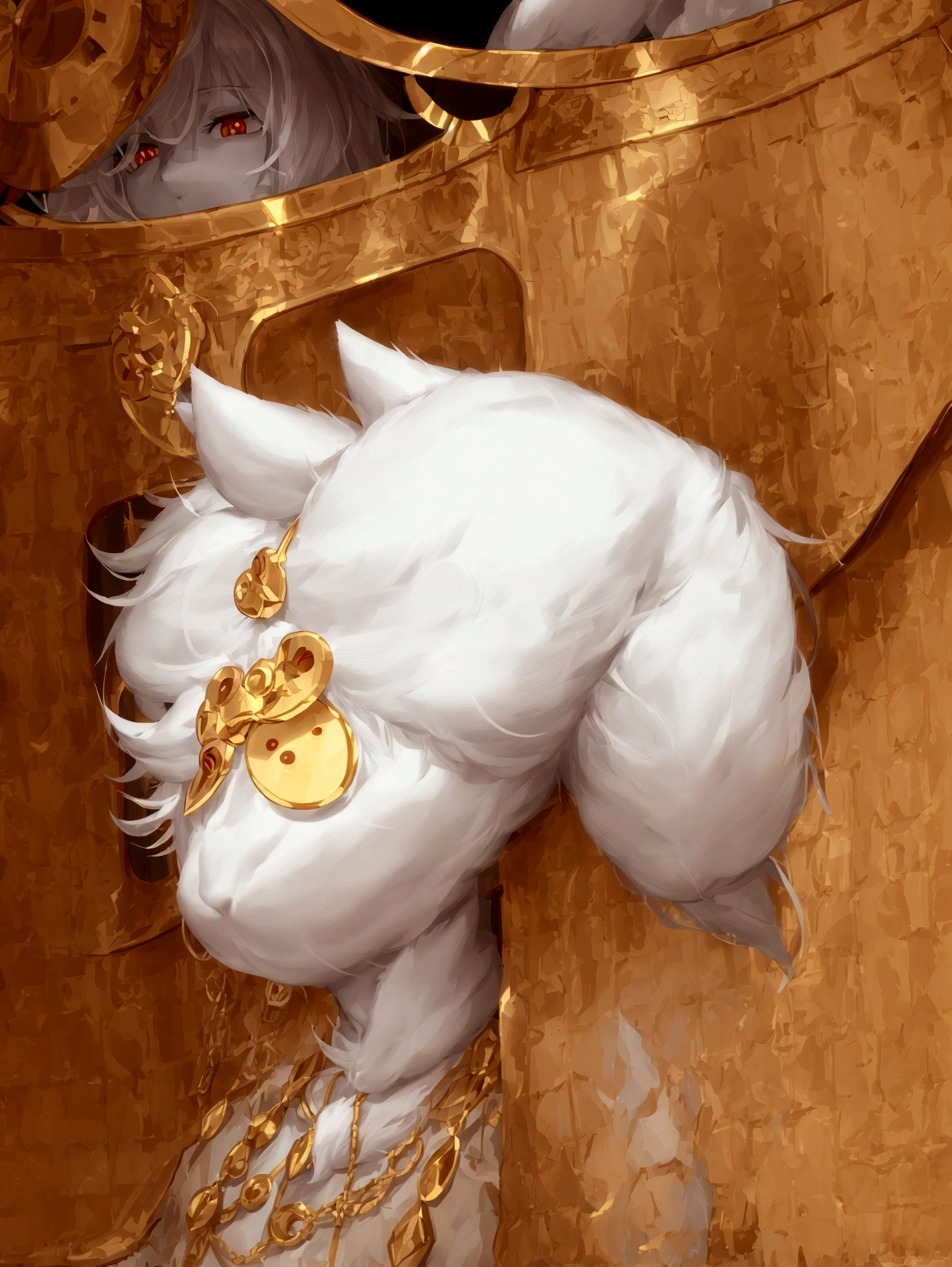 (Best image quality),(masterpiece),(((only))),(Very detailed),(Male Minute:1.5), (White skin:1.3), hairy，(White fur:1.3),((Golden pupils)) ,(Gray ears),(hairy 动物 耳朵s)，((Dressed in medieval armor)，Medieval generals，Red Cape，Natural Lighting，Complex background,Delicate face，Facial details，character focus，Detailed clothes，Upper Body，Depth of Field，Perfect lighting，Be focused，Light Particles，solitary，Serious