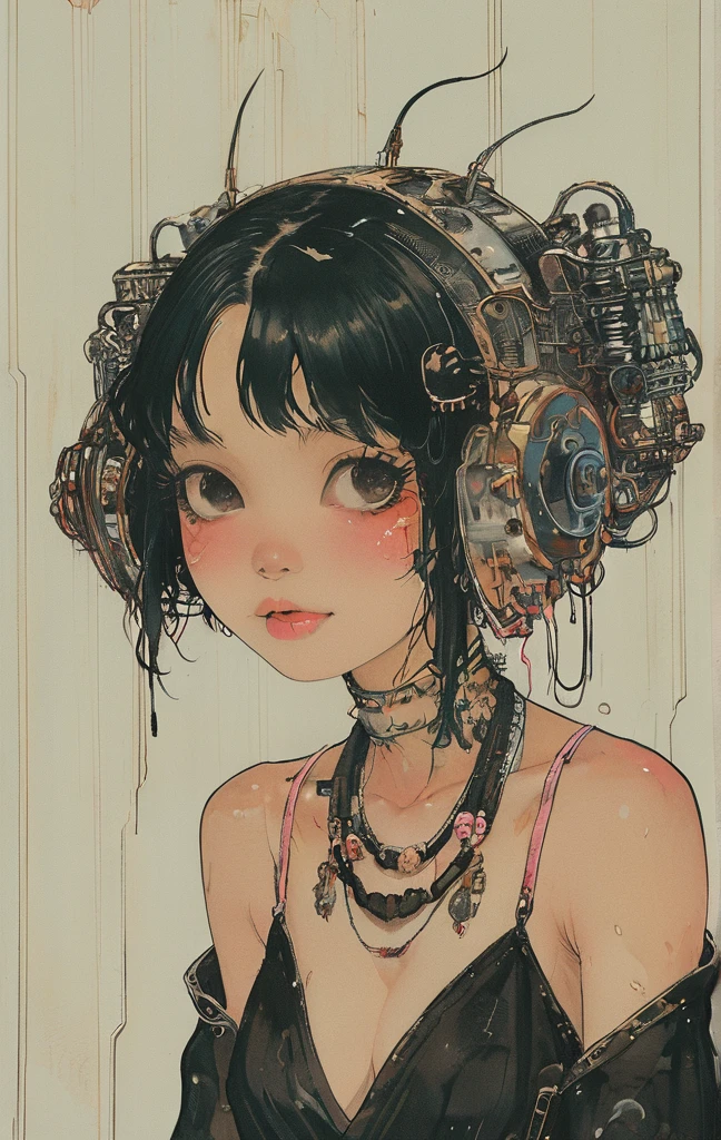 (((masterpiece))), (((best quality))), ((ultra-detailed)), (highly detailed CG illustration), ((an extremely delicate and beautiful)),(cute delicate face),cinematic light,((1mechanical girl)),solo,full body,(machine made joints:1.4),((machanical limbs)),(explosed muscles),(blood vessels connected to tubes),(a brain in container:1.3),((mechanical vertebra attaching to back)),((mechanical cervial attaching to neck)),((sitting)),expressionless,(wires and cables attaching to head and body:1.5),small breasts,short hair,(character focus),science fiction