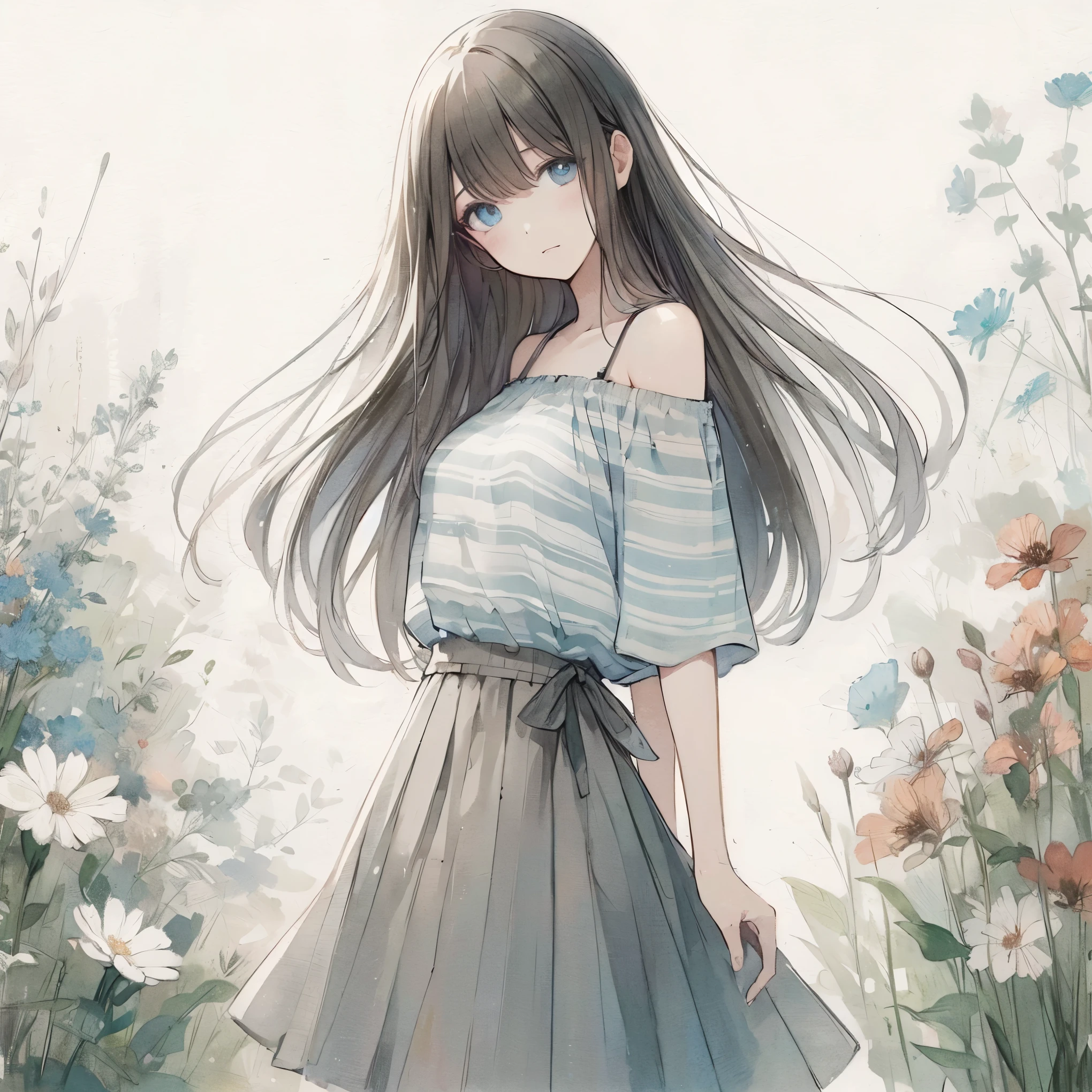 Official art using high-quality hand-drawn watercolor sketch techniques. (best quality,4k,8k,highres,masterpiece:1.2),ultra-detailed,beautiful detailed eyes,A girl with beautiful eyes, everyone, beautiful anime girl, cute anime girl, smooth anime art, anime style, elegant colors, soft lighting, delicate beautiful wet eyes, very coquettish, (beautiful large breast:1.2), (correct hands:1.2),