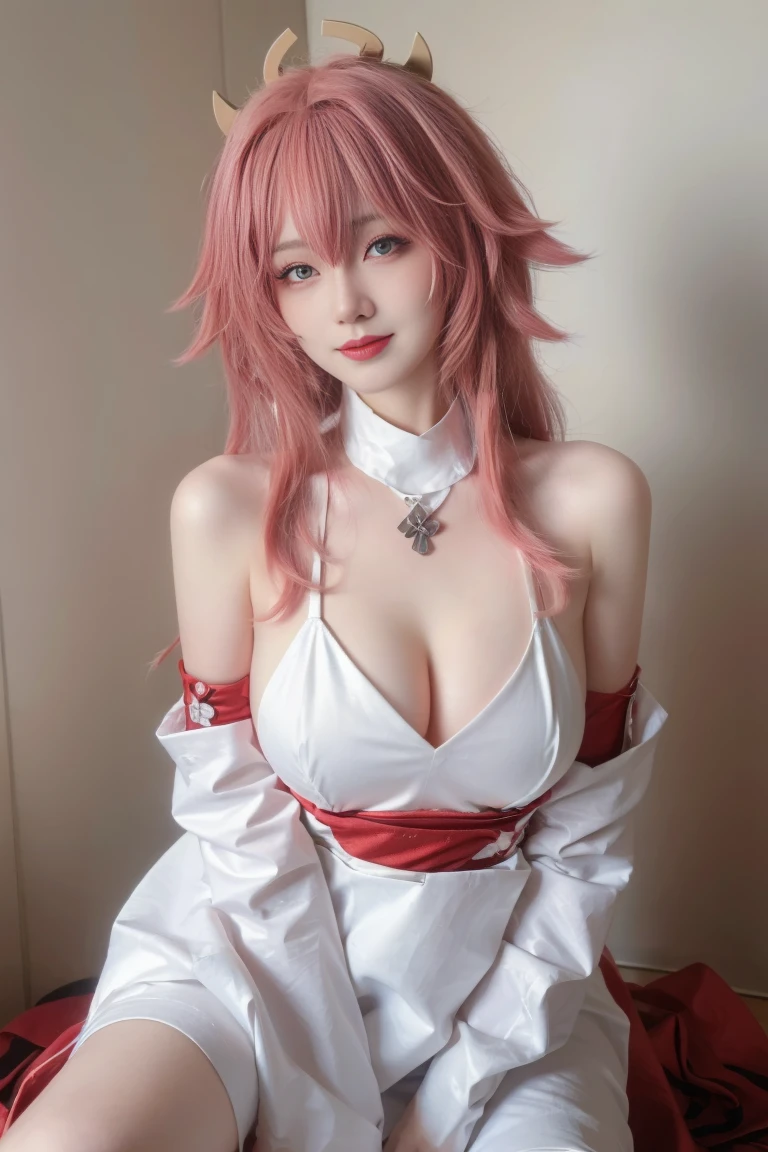 ((Best Quality, 8K, Masterpiece: 1.3)), 1girl, Slim Belly Beauty: 1.3, (Big Breasts: 1.2), Dress: 1.1, Super Delicate Face, Delicate Eyes, Double Eyelids, Smile, Home, long hair, pink hair, jewelry, Earring, Bangs, maid dress, standing, upper body,