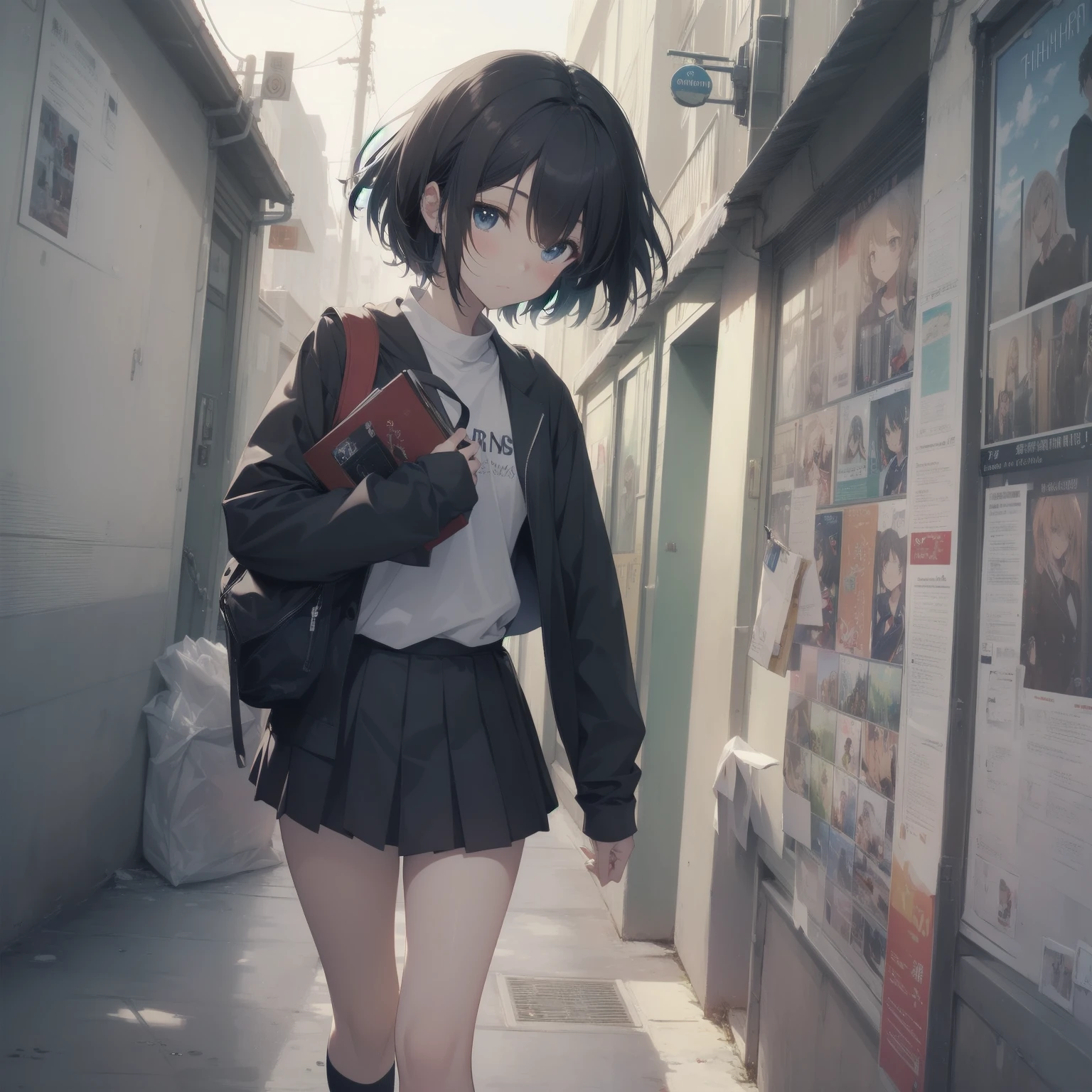 ultra-absurdres-Top quality by artist God, ultra-detailed, high resolution, anime moe artstyle, best anime 8k konachan wallpaper, pixiv contest winner, pool:2810, perfect anatomy,break, 1girl, (Please draw a girl walking sleepily to school alone. )break,(Solo,little female, 13-year-old:1.3),Full limbs, complete fingers,a junior high school student, (very short hair), short cut, flat chest, , small butt, small black eyes, beautiful detailed eyes, well-proportioned iris and pupils, expressive eyes, highres detailed hair, soft expression, salor school_uniform, sailor collar, serahuku, bow, pleated skirt,(Detailed Lighting), (Detailed background), in the School commute route. break,super detailed skin, Best cinematic lighting powered by famous artist, 8k,beauty illustration,photoshop_(medium),very aesthetic,break,((artist:toosaka_asagi )), artist:clamp ,artist:carnelian ,artist:kantoku ,