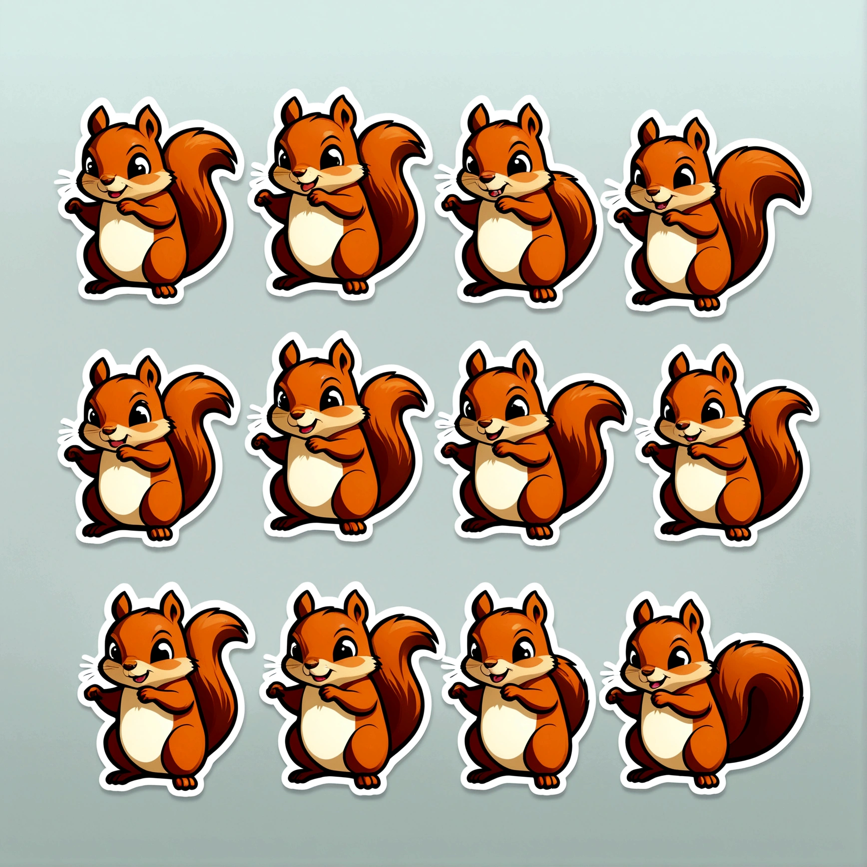heet of a Squirrelstickers multiple poss and expressions a individual UI design app icon UI interface (happy, angry, sad, cry, cute, expecting, laughing, disppointed)