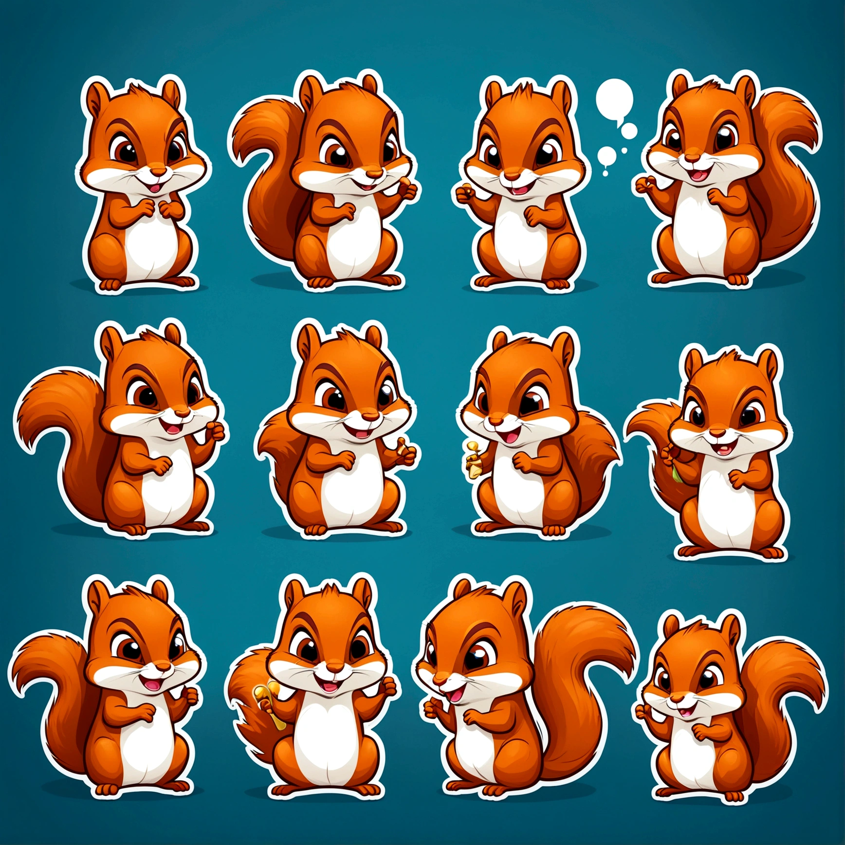 heet of a Squirrelstickers multiple poss and expressions a individual UI design app icon UI interface (happy, angry, sad, cry, cute, expecting, laughing, disppointed)