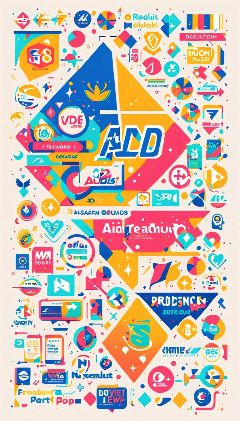 composition of banners, 2D ads, logos and text, color combination, product placement