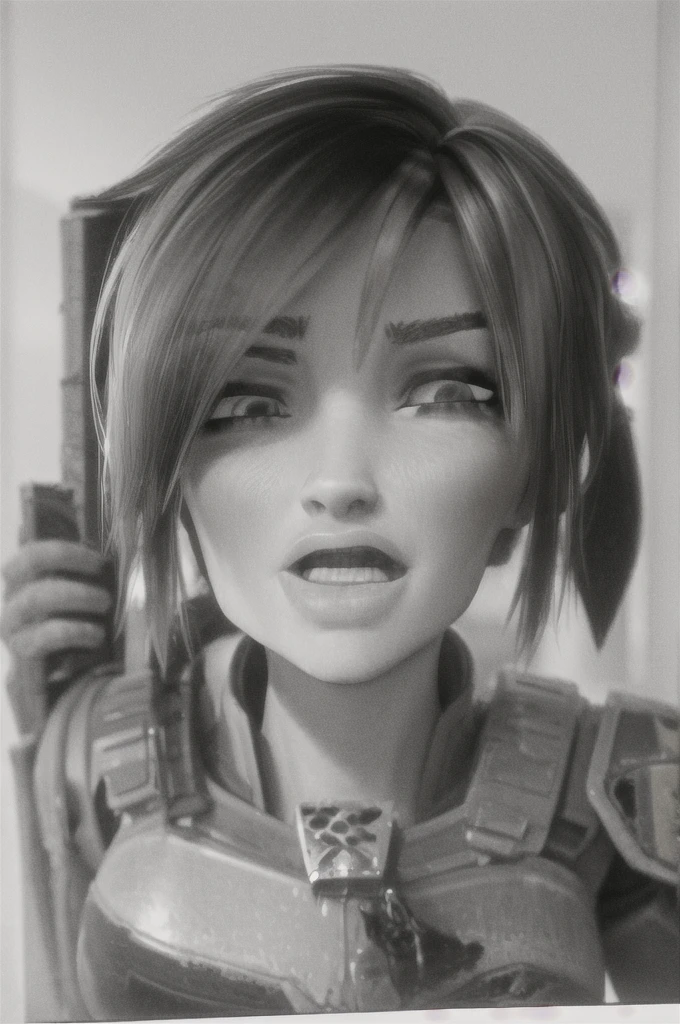 Milfycaroline, masterpiece, best quality, nsfw, Sgt Calhoun,1girl, science fiction, armor, holding rifle