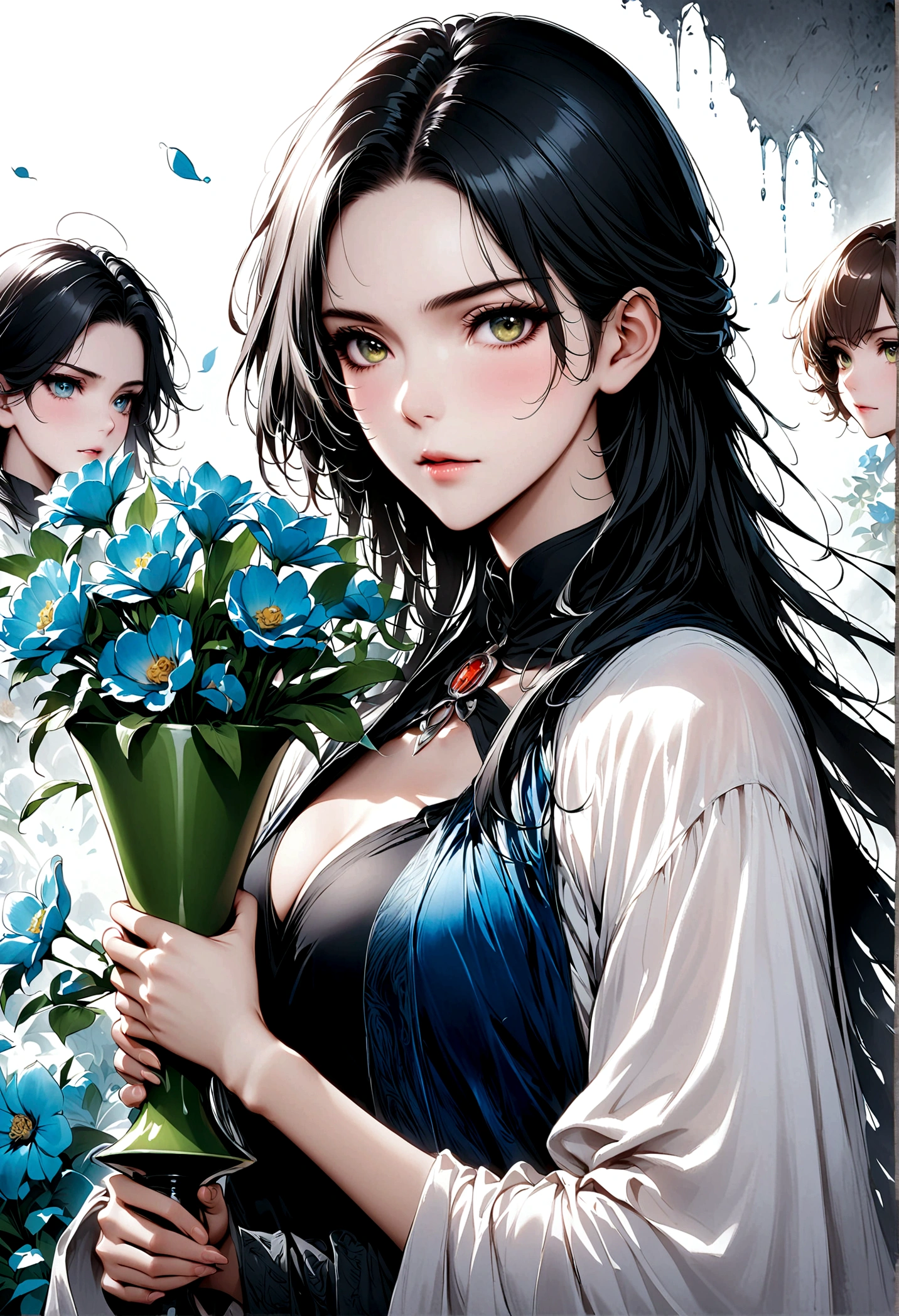 Ink Painting，Three-dimensional ink painting，Minimalism，Minimalism图形艺术，Close-up of a woman holding a vase, With flowers, Magazine Photos, author：Kojima Ayami, official art works, Shin Jin Hye, Surrounded by frozen flowers, author：unbelievable, Dilraba Dilmurat, Nam Jae-yeon, Simsbo, Huang Shiwen, Mackenzie Foy, author：Zhang Han, Park Jimin, author：Golden Farmer