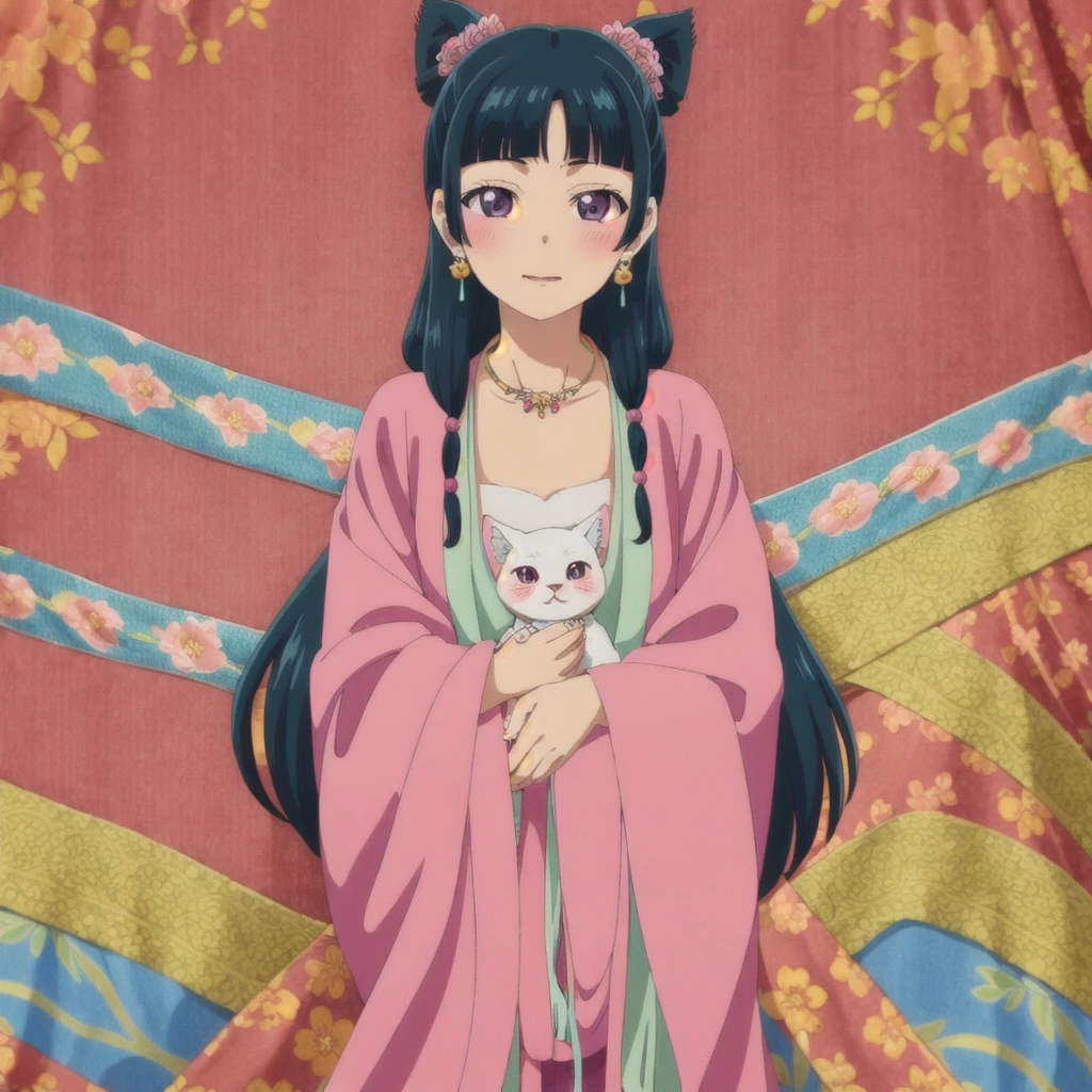 alone,
Cat,One girl,
compensate,
hair ornaments,Hair Flowers,Earrings,
necklace,
shawl,
Pink Hanfu,
Happy,blush,Floral Background,topless,