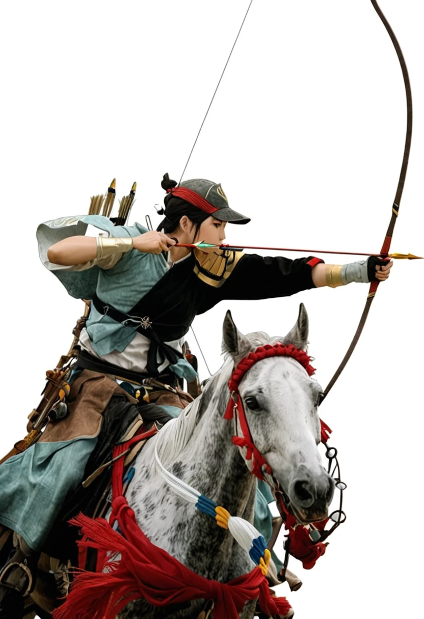 Horseback archery、4k anime art、Add a background、Running along the sandy beach、Water's Edge、Blur the background、Yaburaya、
