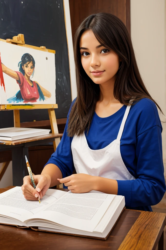 Painting of a girl while studying
