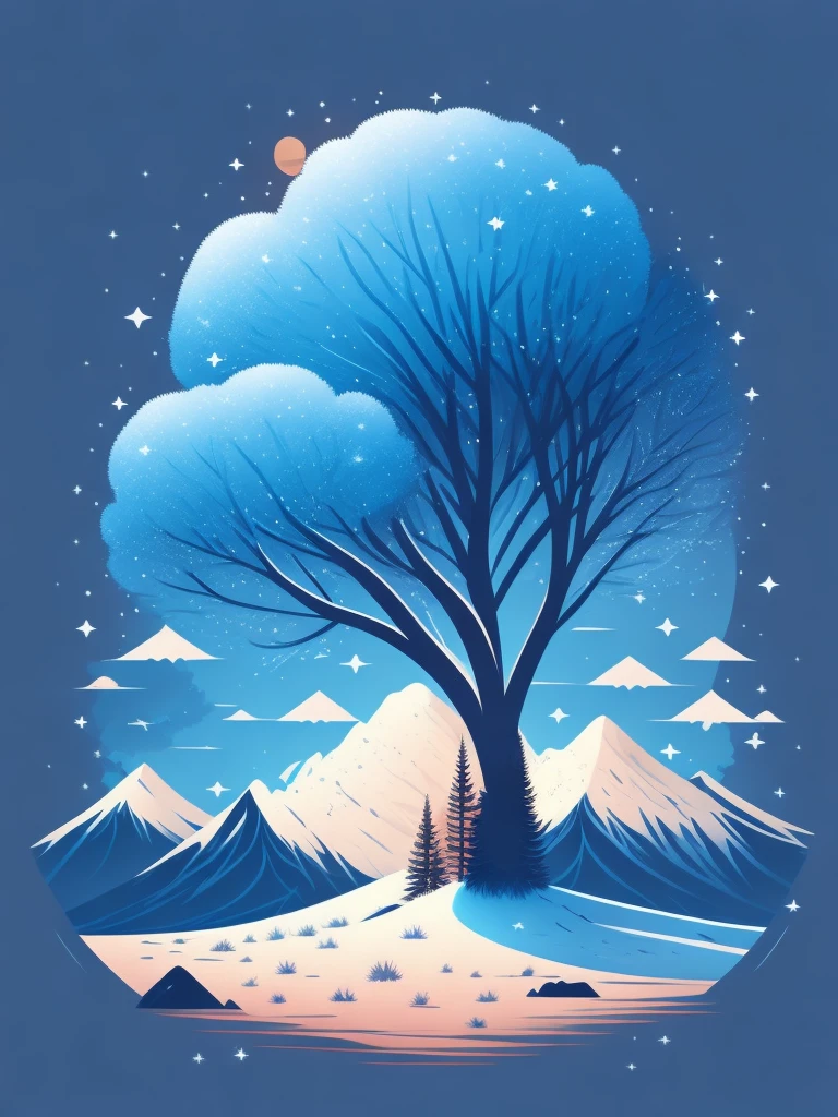 a spruice tree in a winter landscape, tshirt design, rzminjourney, vector-art