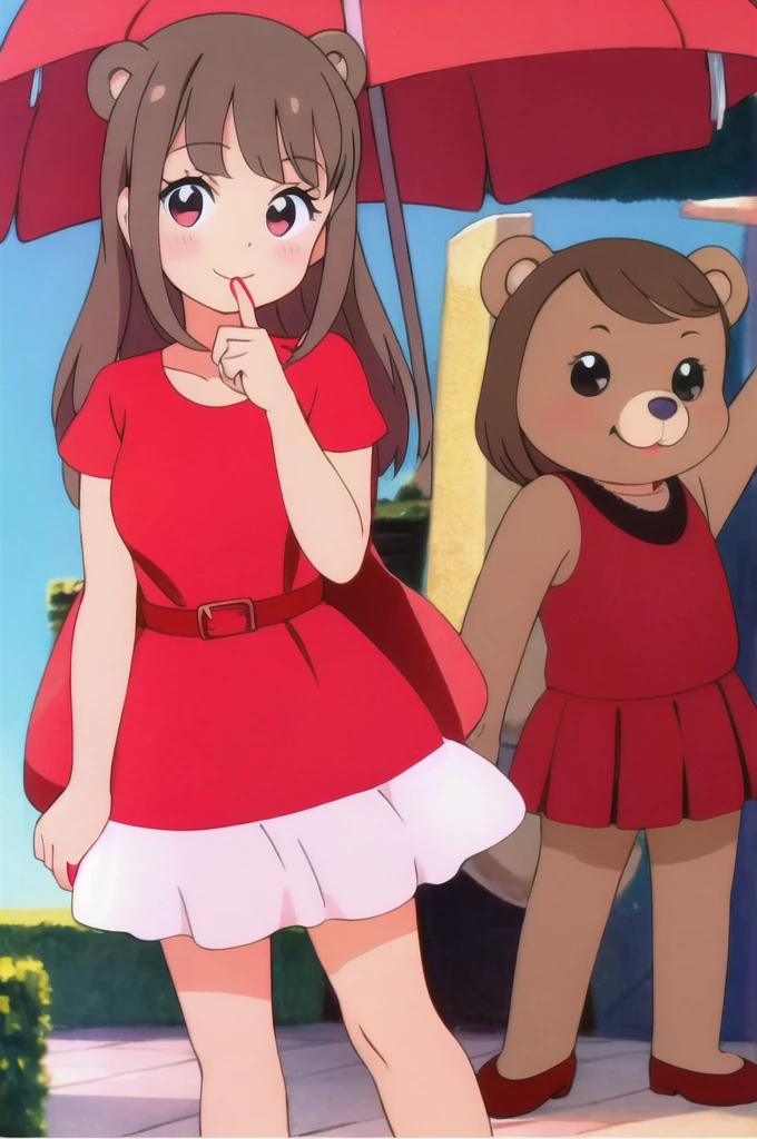 fashionable 60s young lady bear, red_dress, girlfriend, wife, cute pose