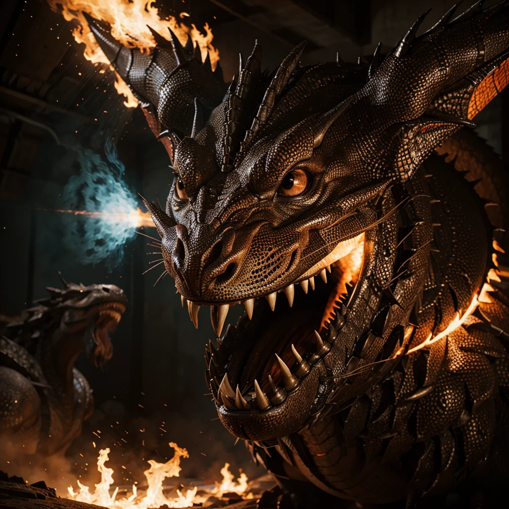 Make me a giant dragon breathing fire