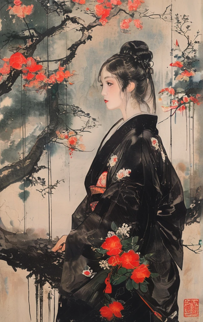 art by Charles Douglas Richardson and Mór Than and John Berke, vengeful and bustling atmosphere, silhouettes, characters outlined against a bright background, evoking intimacy without explicit details, aesthetic of japanese ukiyo, framing, ingenious opus magnum with unrivaled details,