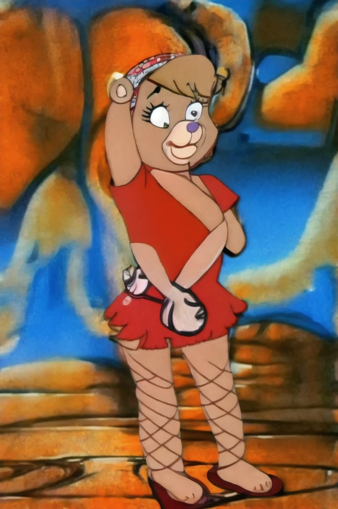 fashionable 60s young lady bear, red_dress, girlfriend, wife, cute pose