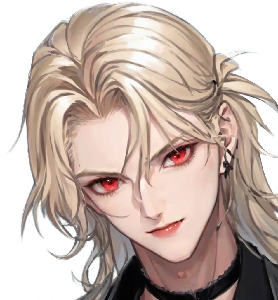 Blond man,Red Eyes,Anime character wearing a black jacket, Delicate hermaphroditic prince, handsome Male vampires, Johan Liebert mixed with Alucard, beautiful androgynous prince, Hermaphroditic vampire, The handsome guy in Demon Slayer, Male vampires, Johann Liebert mixed with Dante, Male vampires of clan banu haqim