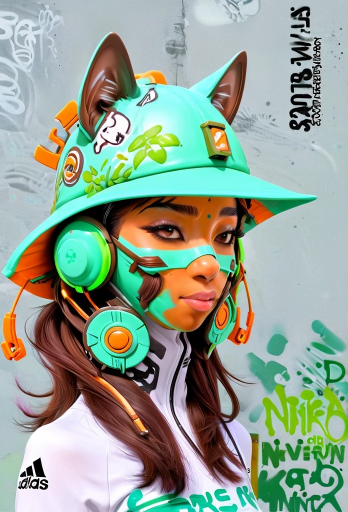 there is a woman wearing a hat with a cat on it, rossdraws | afrofuturism, painting by android jones, stunning digital illustration, style hybrid mix of beeple, stylized digital art, airbrush digital art, in style of digital illustration, beeple and jeremiah ketner, in style of digital painting, deviantart artstation cgscosiety