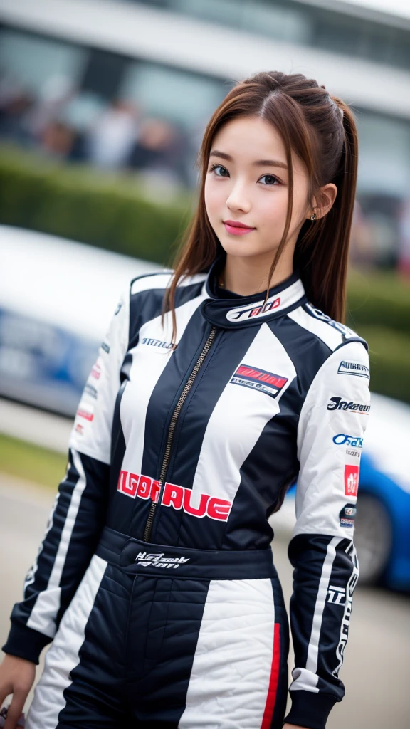 masterpiece, Highest quality, Realistic, Highly detailed CG integrates 8K, 8K,(Very beautiful face, Beautiful Lips, Beautiful Eyes), Exquisitely detailed face,1 Girl, Very beautiful girl,Exquisite eye makeup,Subtle eye detail,The best example of four fingers and one thumb,Toned figure,Nice and beautiful smile,明るいLong Hair,transparent, Quality hair,(masterpiece, Highest quality:1.2),alone,The eyes are exquisite and delicate,Brown Hair、Long Hair、Pink Lips,blue eyes,Big Breasts、Wavy Hair、(((race queen:1.0)))、Japanese、25-year-old female