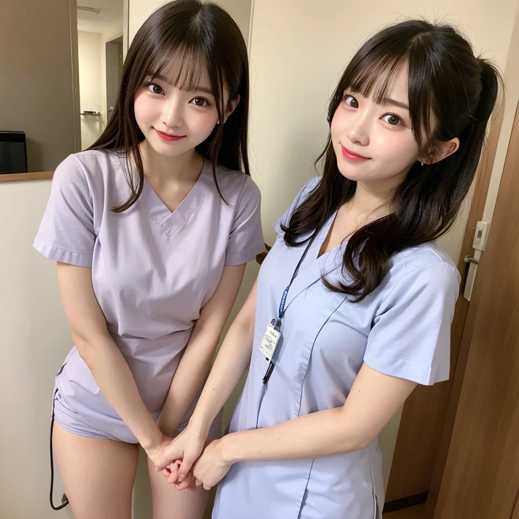 8k,masterpiece,Japanese,(A young girl around 12 years old),from the front,(The whole body is shown),A smile showing beautiful teeth,Innocent face,(Childish:1.3),(Big Breasts),Thin and beautiful legs,(Tight nurse uniform:1.5),semi-long,noon,bright