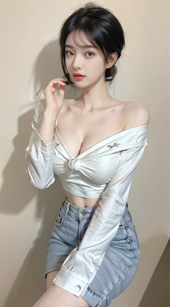((Best Picture Quality, 8K, tmasterpiece:1.3)), 1girl, Beautiful woman with slender abs:1.3, (Casual hairstyle, No leakage of big breasts:1.2), shift dresses:1.1, Ultra-fine face, A detailed eye, double eyelid,ssmile,urban center,