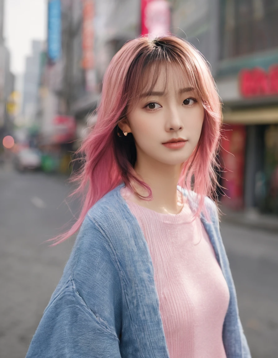 (8k、RAW Photography、Top image quality、masterpiece:1.2)、(realisitic、Photorealsitic:1.37)、Top image quality、超A high resolution、photon maping、Radio City、Physically Based Rendering、1girl、Beautuful Women with long pink hair, messy hair、girl、photographed on a Nikon D850、Nikon AF-S Nikkor 58mm f1.4G lens