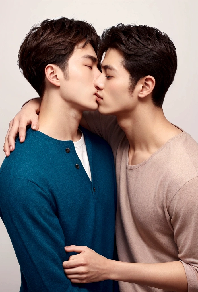 A man touching his neck with one hand、Men wear Casey、Touching neck with right hand、Full Color