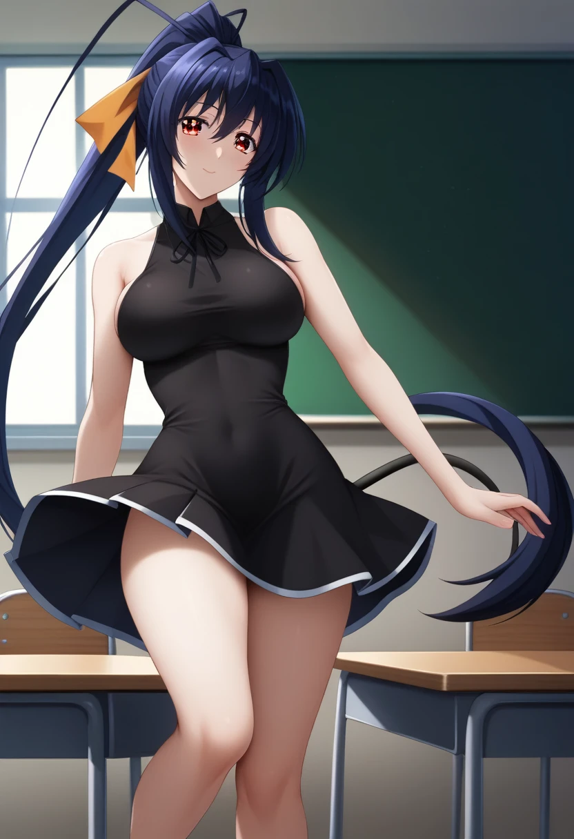 Akeno Himejima,eft_dxd_akeno,16 HD, poni tail,
BREAK (Black dress for a ball dance:1.2)
BREAK indoors, classroom,
BREAK confident yet elegant expression,graceful and alluring pose,amazing attention to folds and drapes in the dress,
BREAK (masterpiece:1.2), best quality, high resolution, unity 8k wallpaper, (illustration:0.8), (beautiful detailed eyes:1.6), extremely detailed face, perfect lighting, extremely detailed CG, (perfect hands, perfect anatomy),