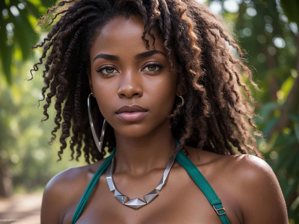 best quality, 4k, 8k, 16k, (ultra high resolution:1.5)(realistic, photorealistic, RAW photo: 1.4) (HDR:1.4) (sharp focus:1.9),(cinematic effect:1.4) intricate texture, African woman, portrait (close up: 1.5) of a 23-year-old woman, blue-green eyes, curly hair, afro, native of the HIMBA tribe, marked skin, staring, clear photography, award-winning photography
