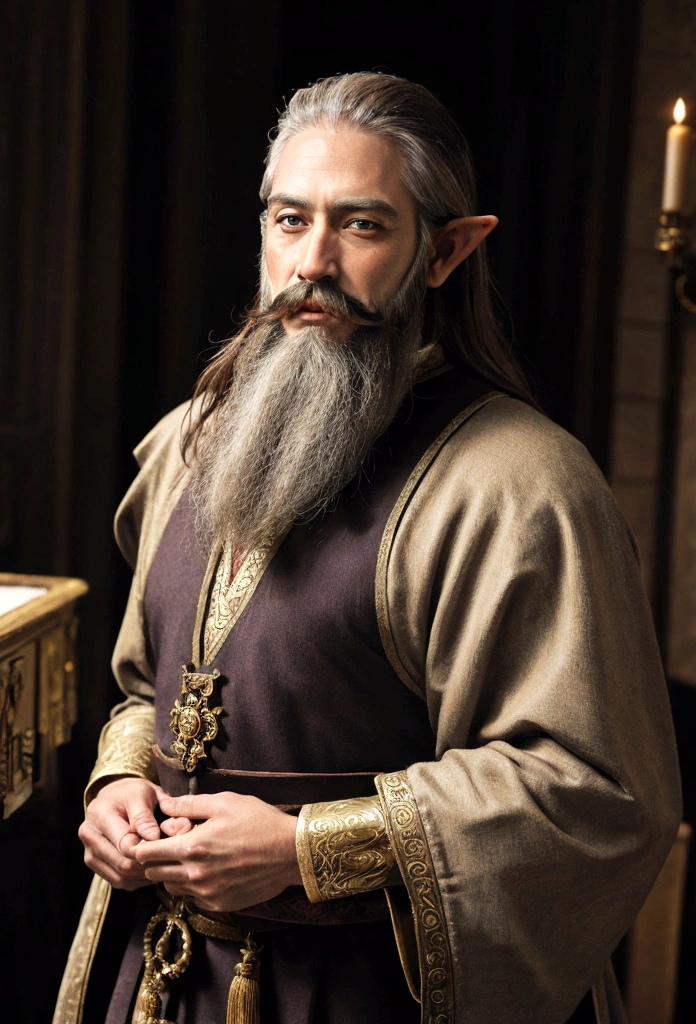 Older half-elf, mustache and beard, royal clothes, dnd