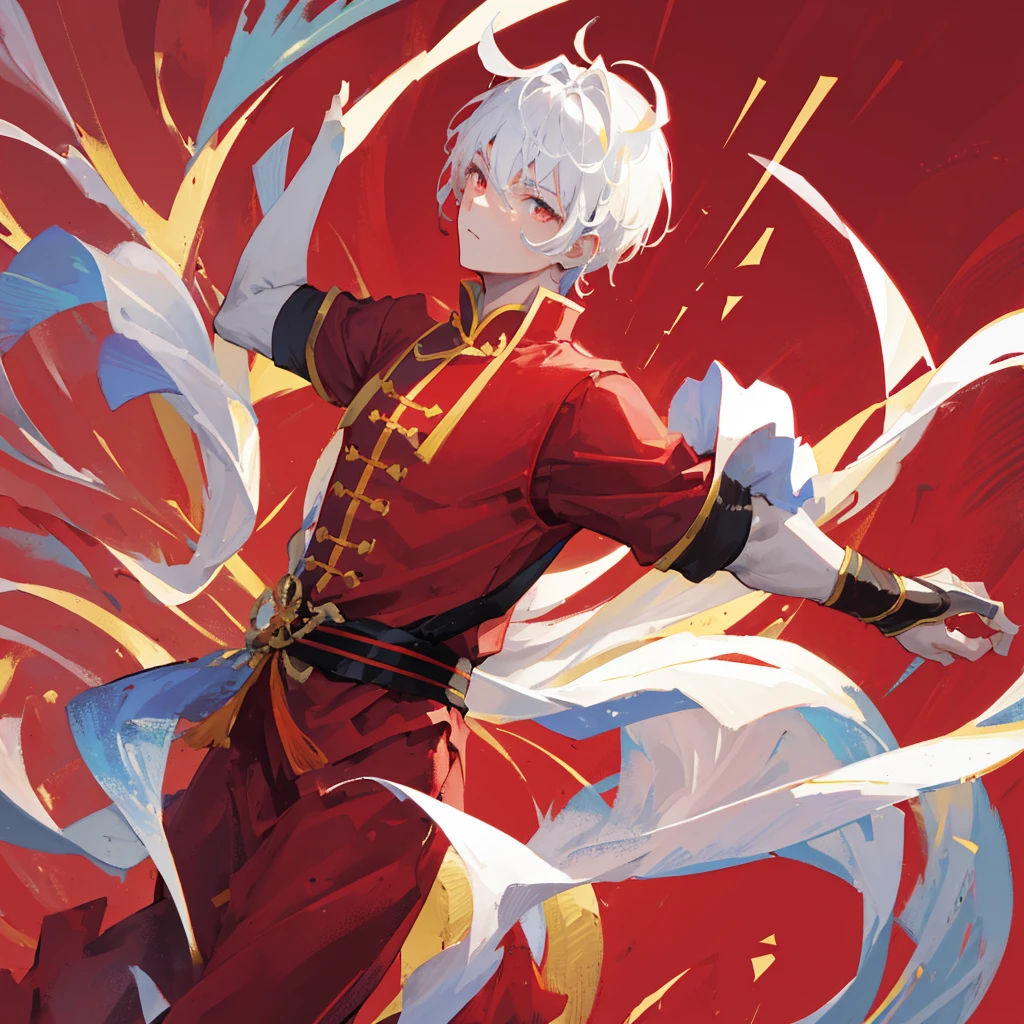 A Chinese male,Chinese Kongfu,((Pure red background))