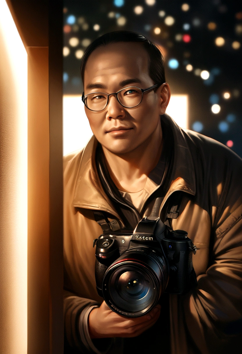 Little uncle,Asian Man,Height 13cm, Cinema Lighting, Depth of written boundary, Bokeh, realism, Realistic, hyperrealism, Professional photography, 超High resolution, Digital SLR, High resolution