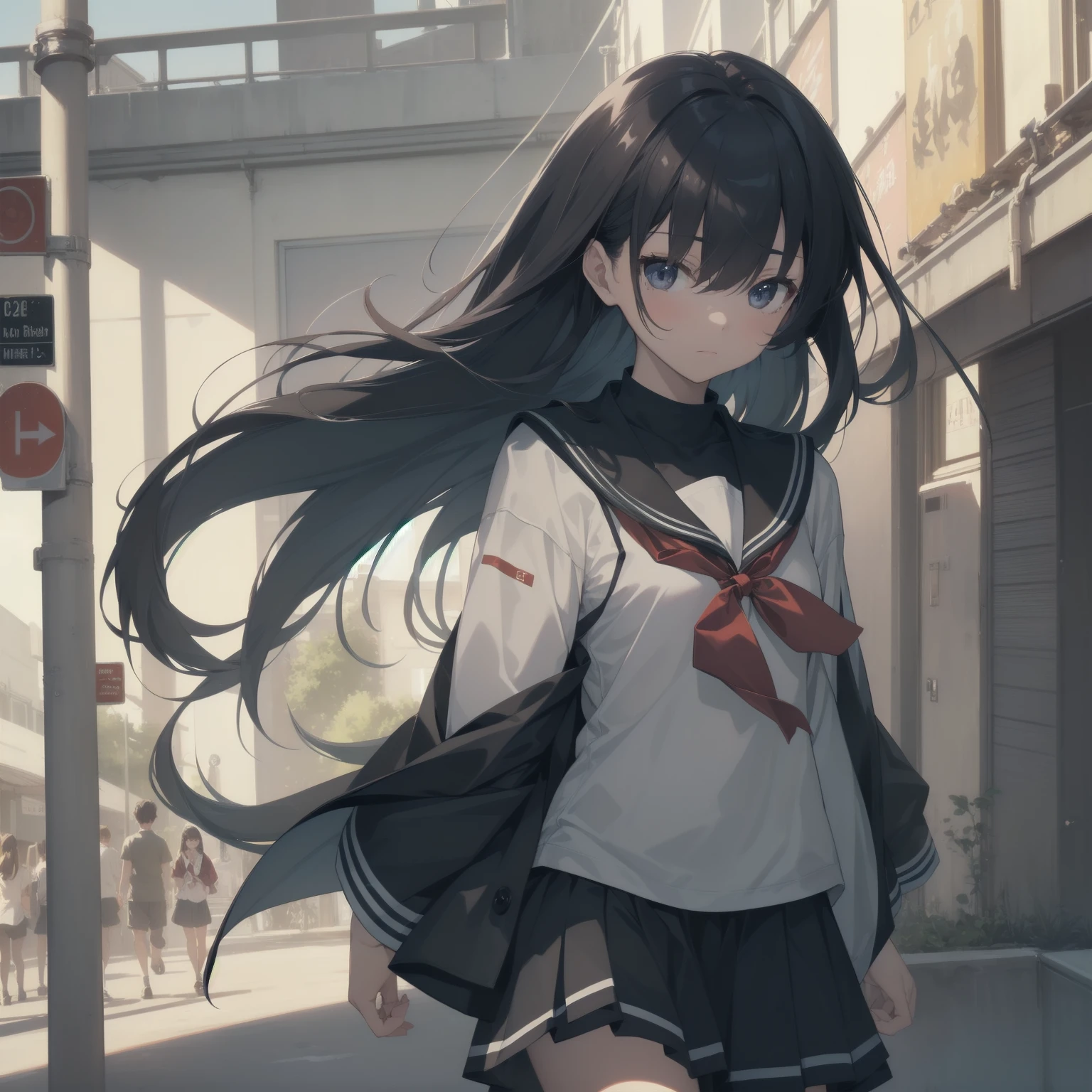 ultra-absurdres-Top quality by artist God, ultra-detailed, high resolution, anime moe artstyle, best anime 8k konachan wallpaper, pixiv contest winner, pool:2810, perfect anatomy,break, 1girl, (Please draw a girl walking sleepily to school alone. )break,(Solo,little female, 13-year-old:1.3),Full limbs, complete fingers,a junior high school student, (very short hair), short cut, flat chest, , small butt, small black eyes, beautiful detailed eyes, well-proportioned iris and pupils, expressive eyes, highres detailed hair, soft expression, salor school_uniform, sailor collar, serahuku, bow, pleated skirt,(Detailed Lighting), (Detailed background), in the School commute route. break,super detailed skin, Best cinematic lighting powered by famous artist, 8k,beauty illustration,photoshop_(medium),very aesthetic,break,((artist:toosaka_asagi )), artist:clamp ,artist:carnelian ,artist:kantoku ,