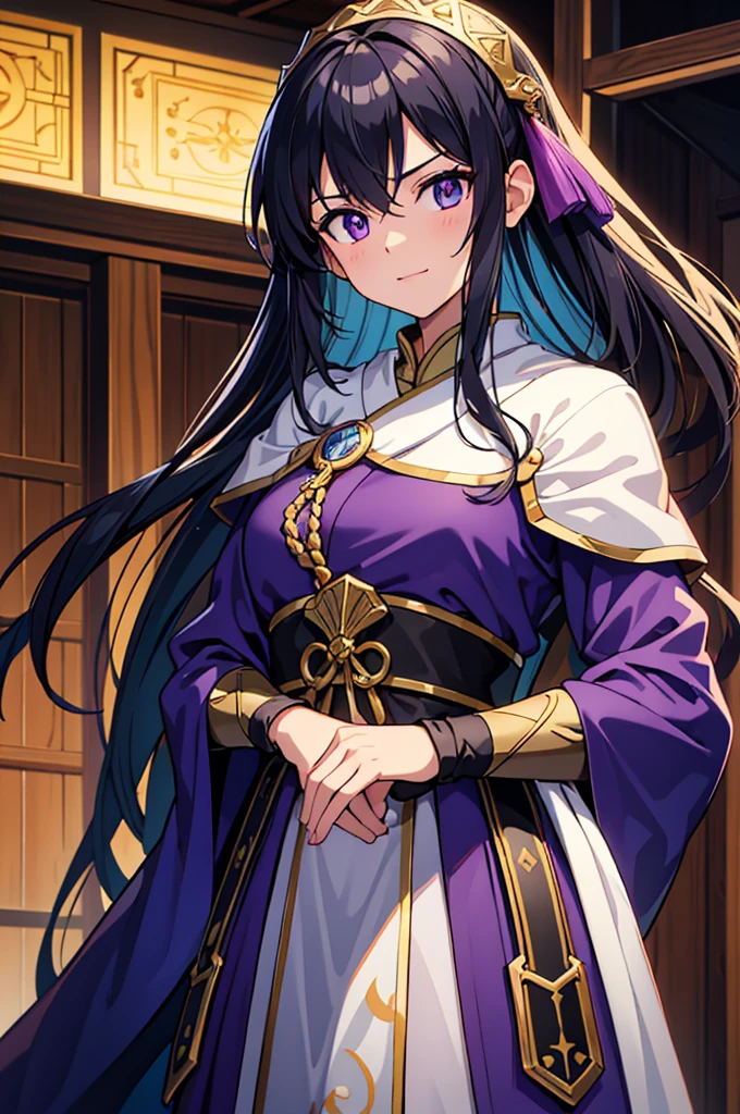 Highest quality, masterpiece, High resolution, alone, （Fire Emblem Ayla），（Genealogy of the Holy War），Evening sky_background，Young Girl，（smug face），（black_Hair Color）, 4K, masterpiece,， alone, 1,whole body，looking at the camera, Fumaru，（purple_coat）Sharp Eyes，（Buster Sword），（Full Finger）, （sword_Get Ready）, （The finer details）, （Anatomically correct）, (映画のbackground), Hyper Detail, (Subtle details), (Intricate details)