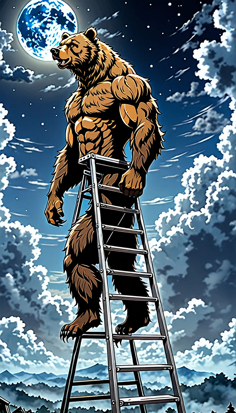 there is a bear that is standing on a ladder in the sky, amazing wallpaper, muscular werewolf, 4k anime wallpaper, 4 k manga wallpaper, anime art wallpaper 4k, anime art wallpaper 4 k, anime wallaper, anime wallpaper 4k, anime wallpaper 4 k, hd anime wallaper, ultra hd anime wallpaper, anime epic artwork, anime style 4 k