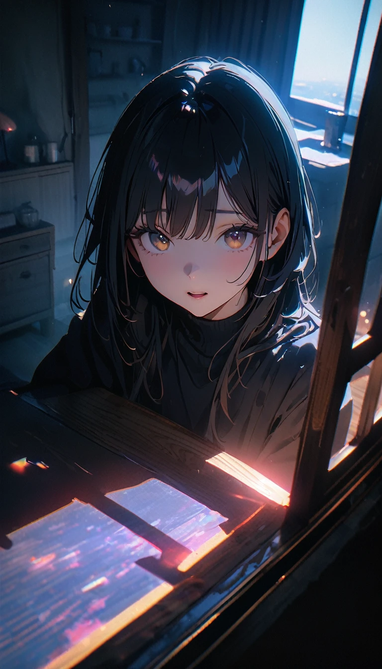 (8K, RAW photos, best quality, masterpiece: 1.4), (((Moonlight outside the window))),Ultra-high resolution, Extremely detailed, light, Light close-up, Nice light, Golden, (Detailed light, It was bright:1.2), Line Type,dark,(perfect anatomy:1.2), High-quality shadows, Natural Lighting, (White highlights:1.2), night, cloudy day, (at home:1.2), (照进at home的月光:1.2)