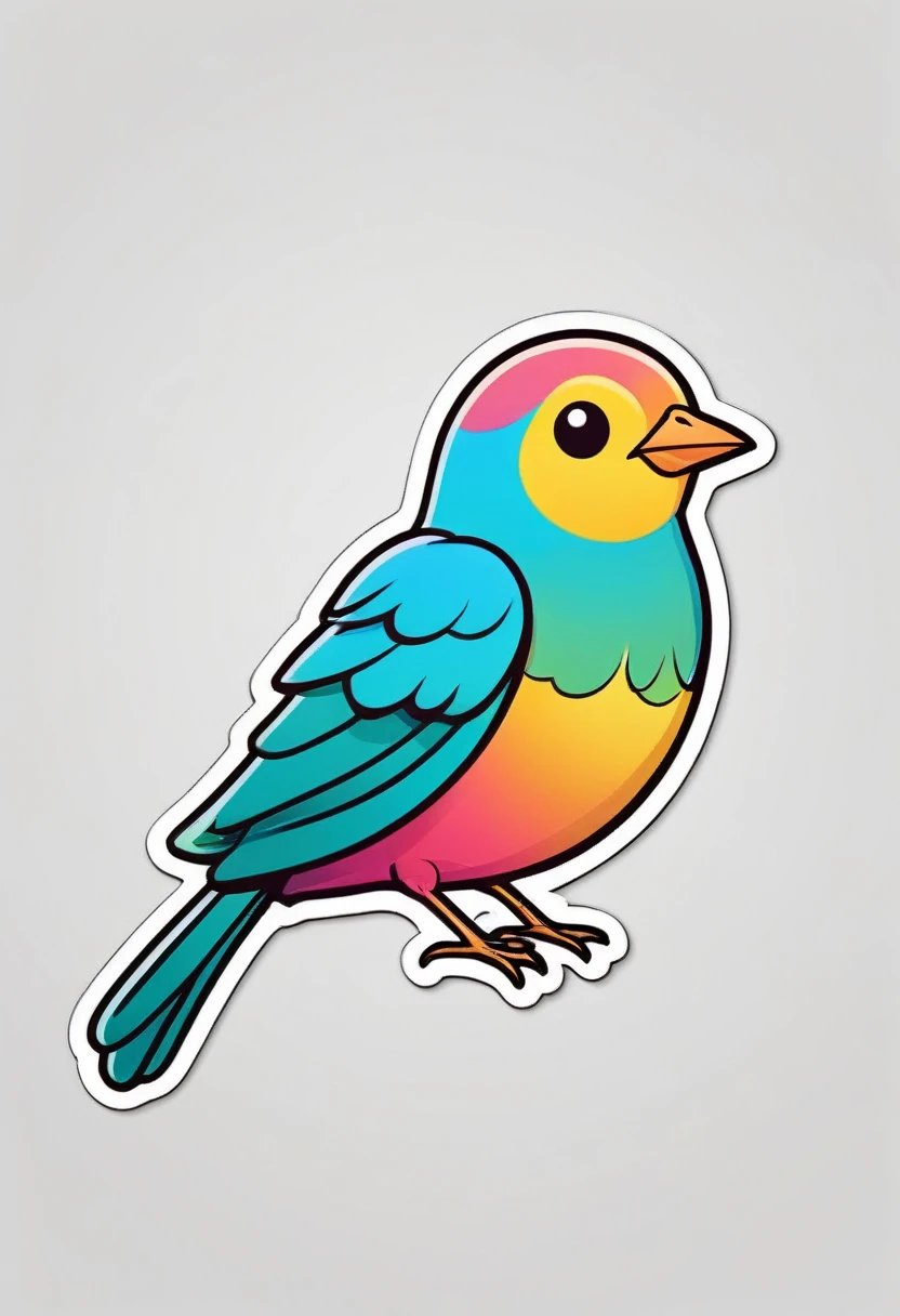 sticker, happy colored bird, kawaii, outline, vector, white background