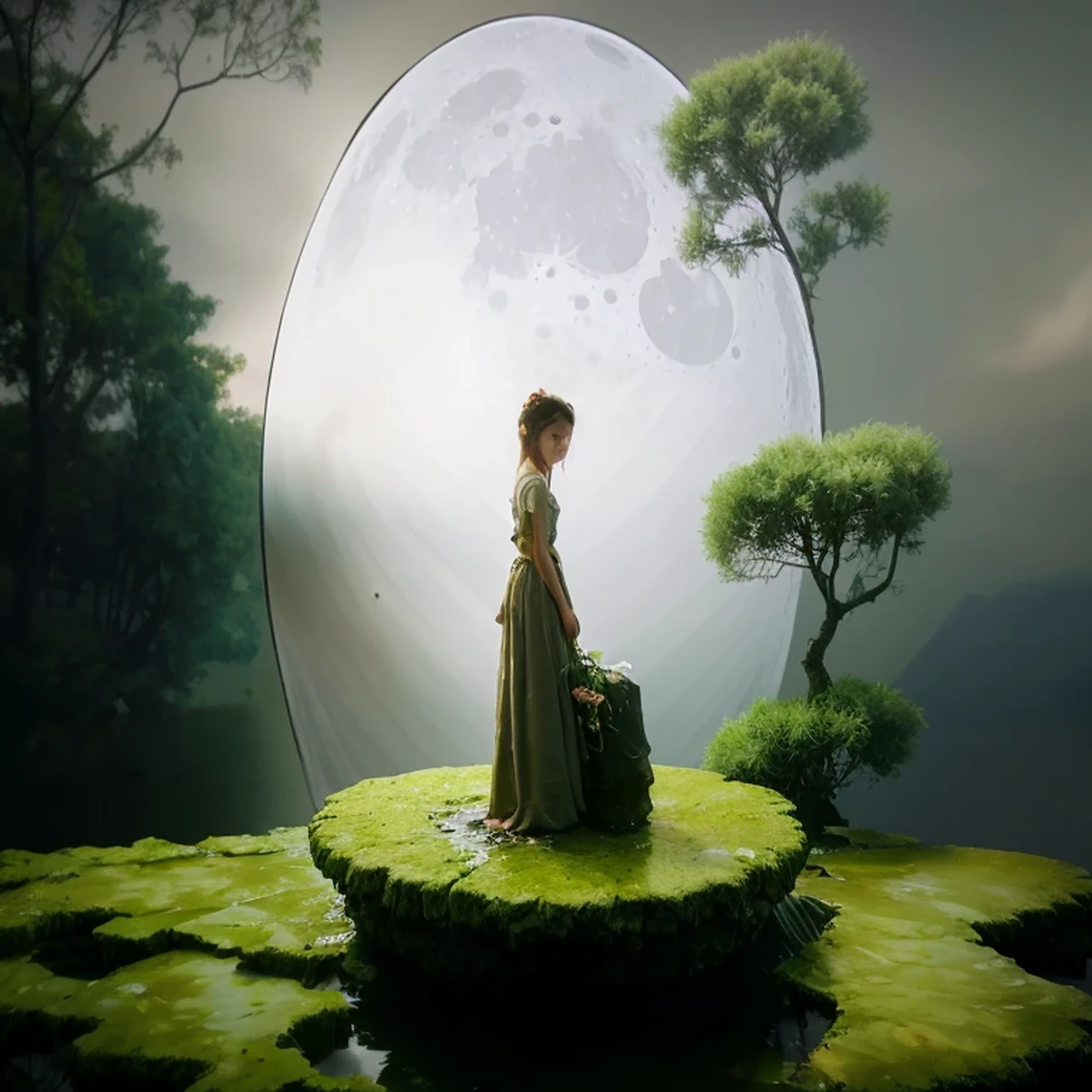 Practical,Practical,photography,masterpiece,best quality,Very detailed,1 girl,moon,flower,water,You said,