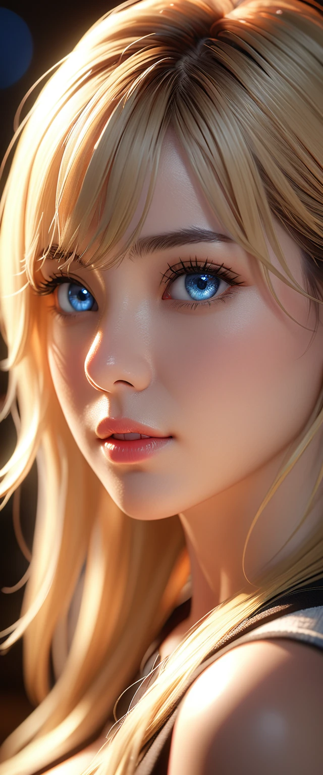 best quality, masterpiece, high resolution, portrait, Practical, blue eyes, blond, Large Breasts, 8k resolution, high qualityCG, Beautiful CG, Soft Light, Tyndall effect, lifelike, Two-color lighting, Side lighting, (HD Skin:1.2), 8K超高清, high quality, Volumetric Lighting, admit, photography, 超high resolution, 8K, Bokeh, Shallow depth of field