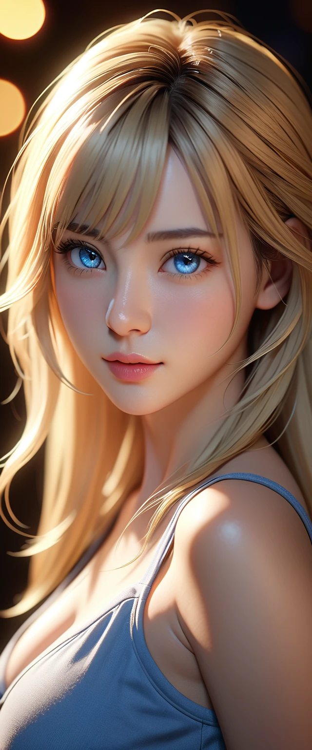 best quality, masterpiece, high resolution, portrait, Practical, blue eyes, blond, Large Breasts, 8k resolution, high qualityCG, Beautiful CG, Soft Light, Tyndall effect, lifelike, Two-color lighting, Side lighting, (HD Skin:1.2), 8K超高清, high quality, Volumetric Lighting, admit, photography, 超high resolution, 8K, Bokeh, Shallow depth of field