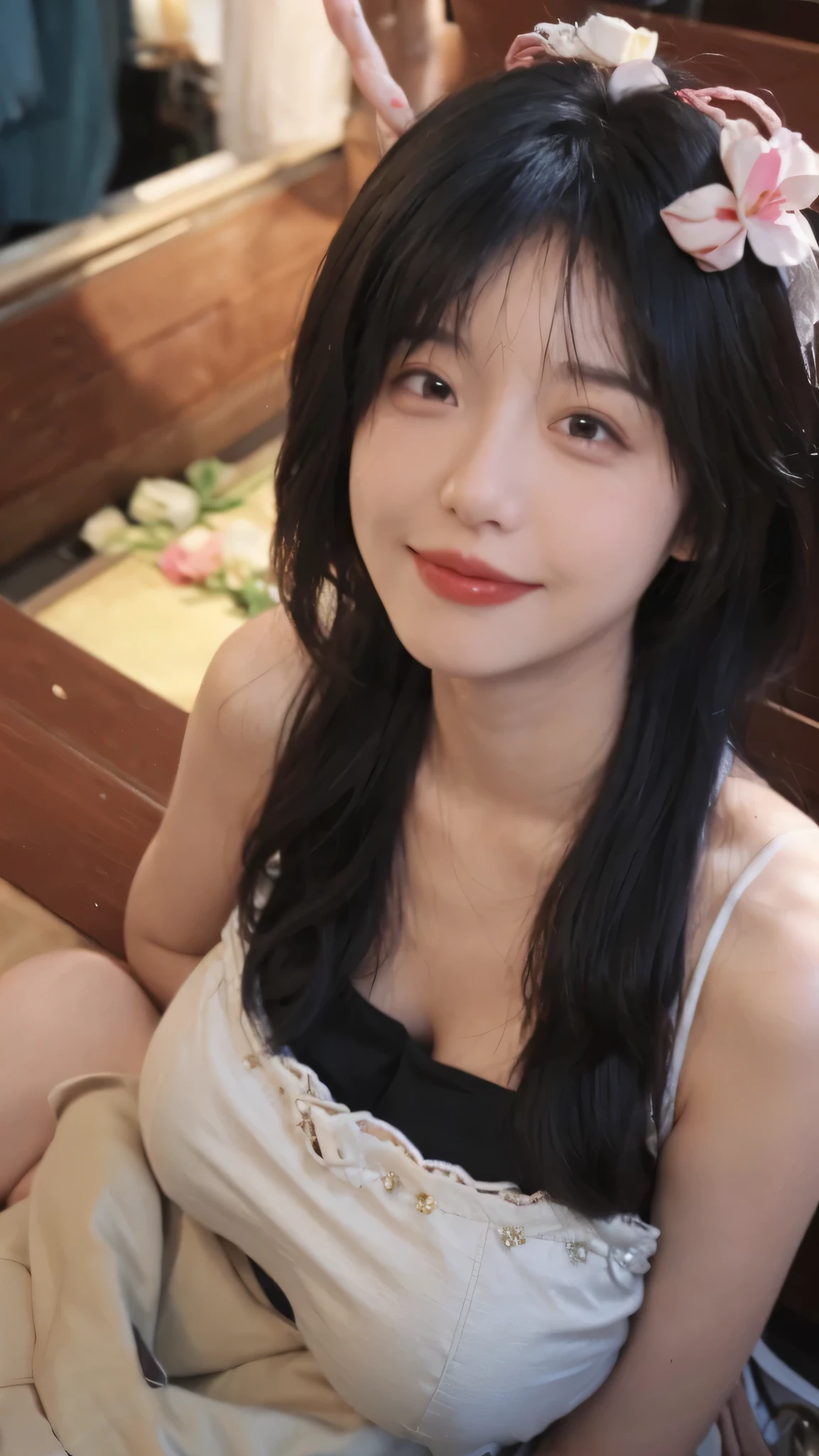 best qualtiy, Ultra-high resolution, (realisticlying:1.4),cute hairpin,Baoyu Girl,Wearing a white bandeau wedding dress,(big chest:1.2) ,A pair of clear and moving peach blossom eyes,Royal Sister,sunshine on face,Big wavy hairstyle,(choker necklace:1.2),(Fair skin:1.4),a sense of atmosphere,a beauty girl, Charming smile,head straight-looking at viewer, closeup cleavage ,(Photorealistic:1.4),2girll,sexly,(Upper body:1.4),(Wet body),(:1.4), curly hair, (facing the front:1.2),long hair、(Close your eyes and ask for a kiss:1.4),From above, ((one length haircut)),, exposedexposed cleavage, look up, raise your chin, open your mouth slightly, waiting for kiss, stick out your tongue slightly, turn your face up, look up the sky, sitting on bed, big , exposed chest, blowjob, exposed, sitting on my lap, open chest, twins, hot, sexy