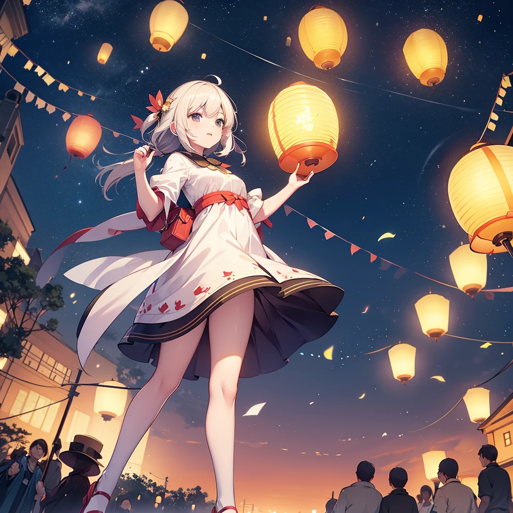 lanterns flying off into the sky, no people
