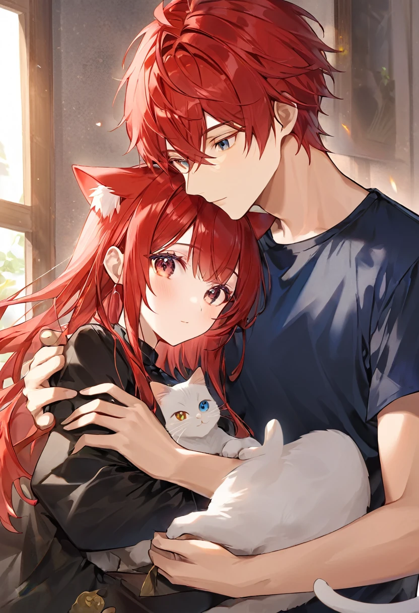 Boy and girl with a red hair and a cat ear