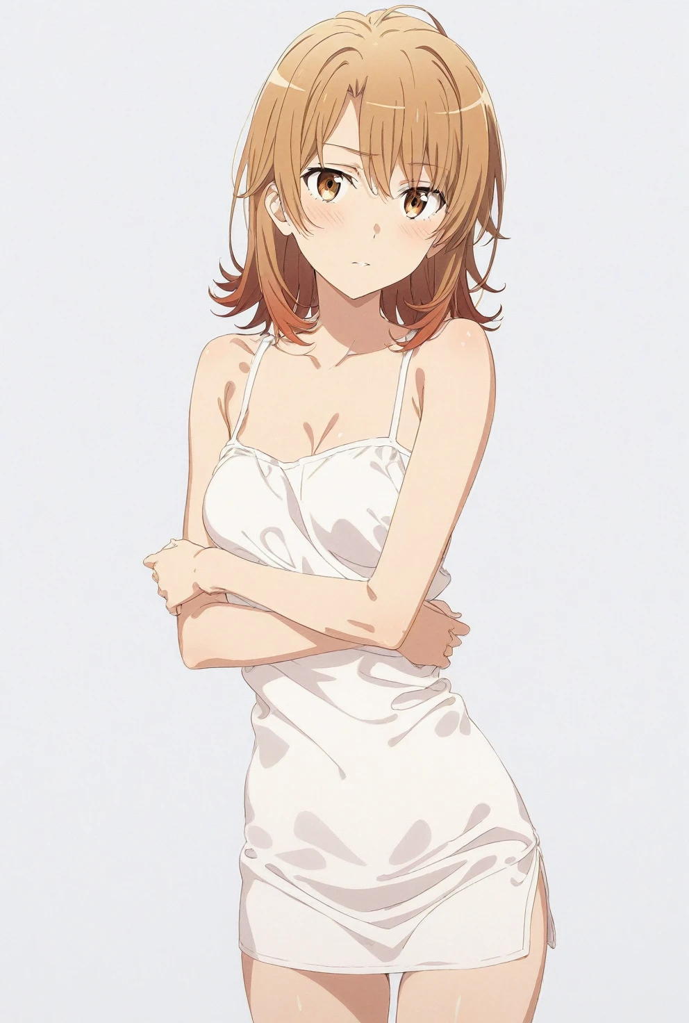 (masterpiece), (best quality), (ultra-detailed), very aesthetic, illustration, perfect composition, intricate details, absurdres, detailed face, (intricate),1girl, (isshiki iroha, yahari ore no seishun lovecome wa machigatteiru, brown hair, brown eyes,, medium breasts, solo), (narrowed eyes), (glowing eyes:1.2), bathtowel, glare, bathroom, perfect face, 4k, extremely detailed anime illustration,, enhanced details,cowboy shot,perfect anatomy,smooth skin, (gray background), cristal clear eyes, beautiful face,(anime style:1.5), (highres), isshiki iroha, yahari ore no seishun lovecome wa machigatteiru, brown hair, brown eyes,isshiki iroha, yahari ore no seishun lovecome wa machigatteiru, brown hair, brown eyes,