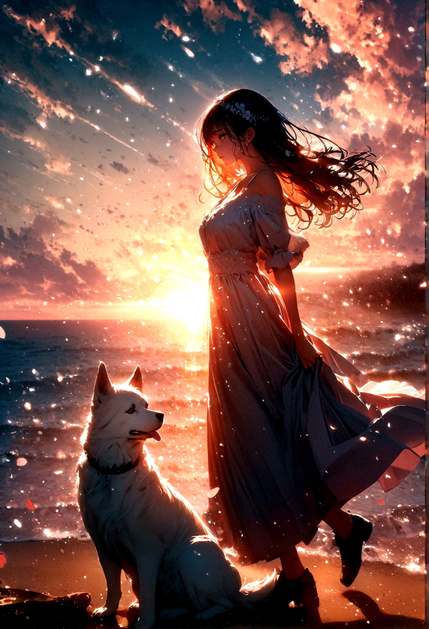 quality\(8K,非常に精細なCGユニットのwallpaper, masterpiece,High resolution,top-quality,top-quality real texture skin,Surreal,Increase the resolution,RAW Photos,最高quality,Very detailedな,wallpaper,Cinema Lighting,Ray-tracing,Golden Ratio\),Turning away from the camera ,alone,1 Female\(young,beautiful,clean,healthy\) ,detailed beautiful fur\) Walking on the beach\(Wave\(Very detailed, beautiful, clear\), Many corals,Colorful shells\) Happily, Golden Hour,Long Shot