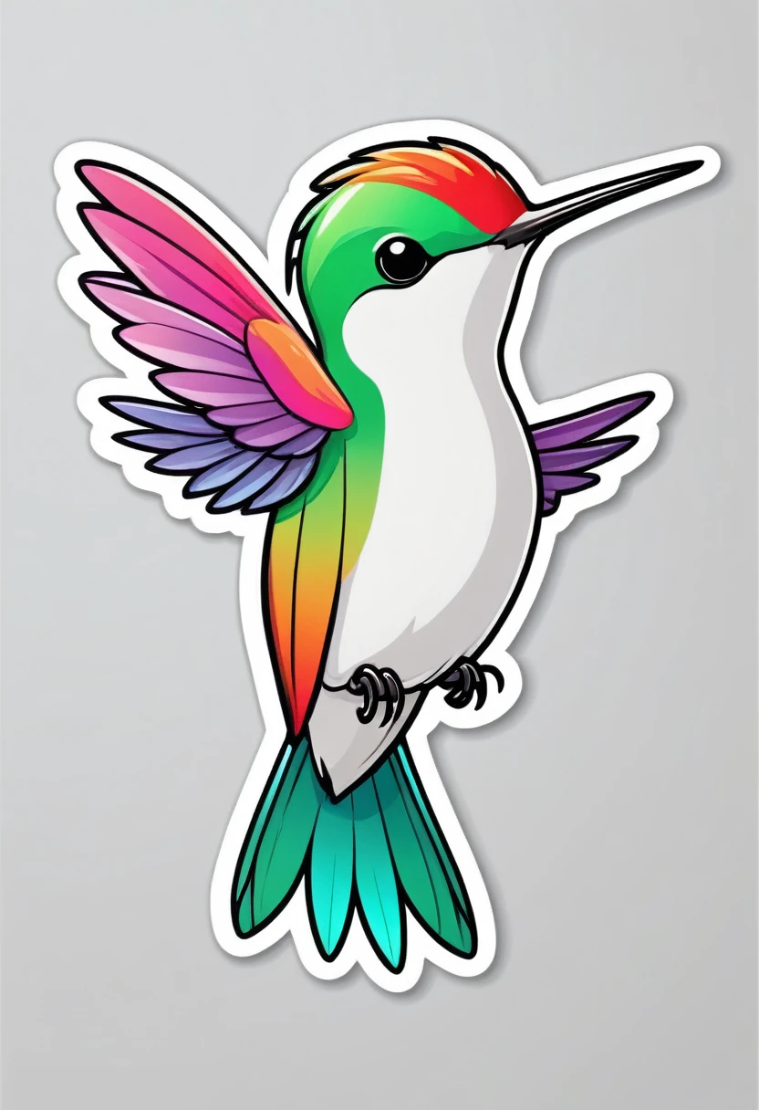 sticker, happy colored humming-bird, kawaii, outline, vector, white background