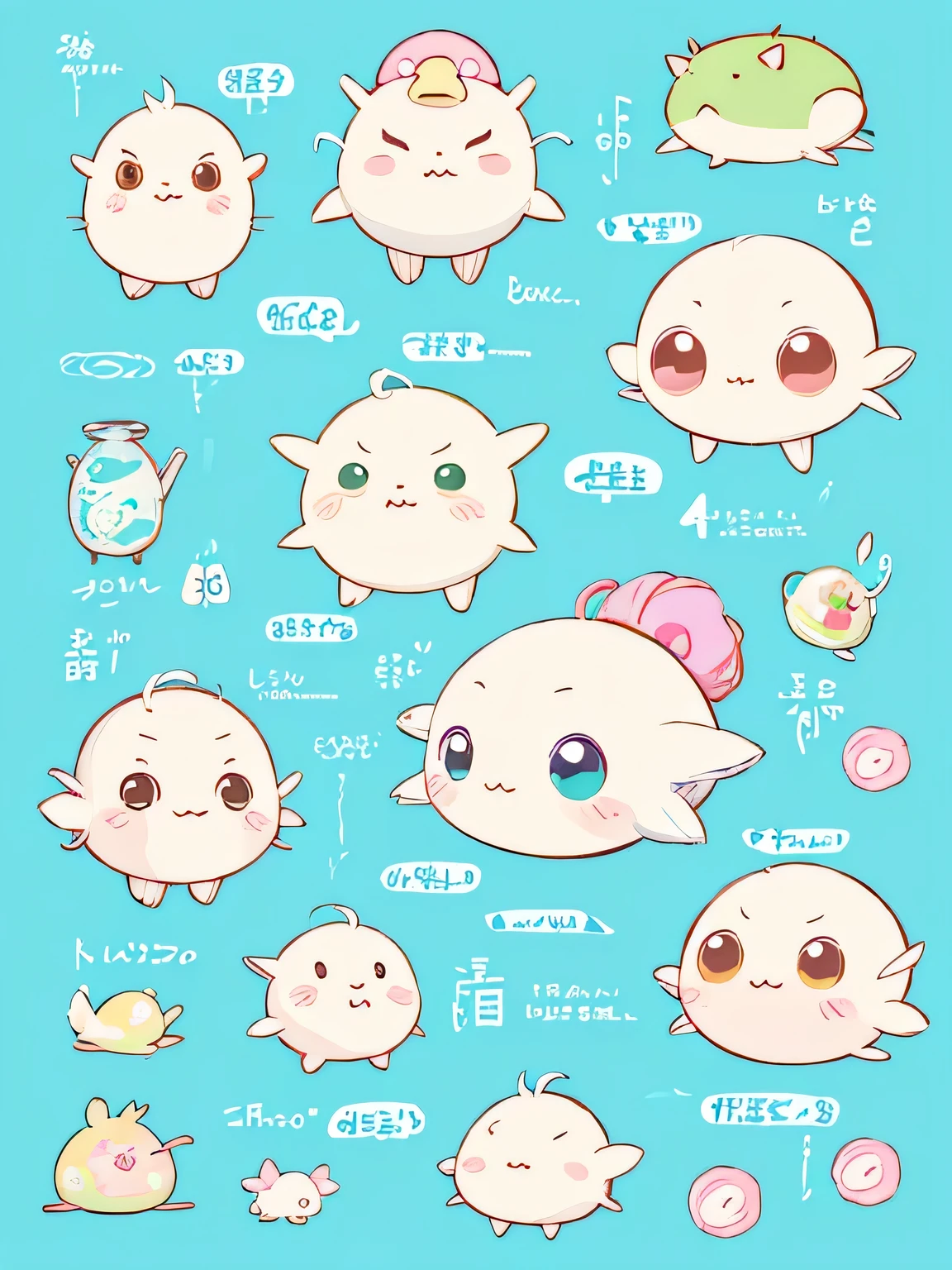 Hayao Miyazaki style、Kawaii Design, The most beautiful girl of all time、chibi, 泣き顔, 涙, Cute and colorful amoeba, nap, トトロの森
