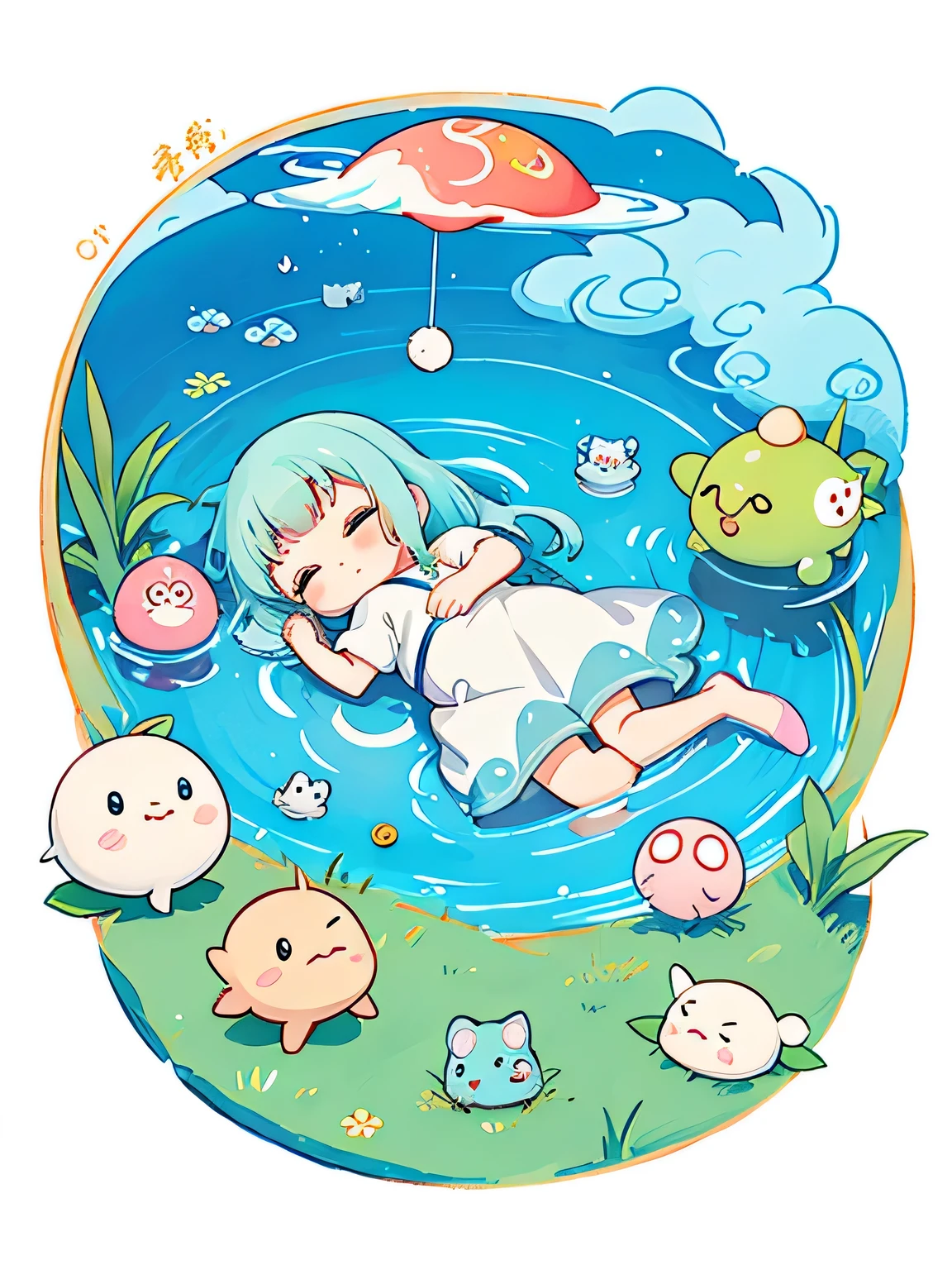 astronaut holding me a cup inside little cute slime foxgirl , magic dust