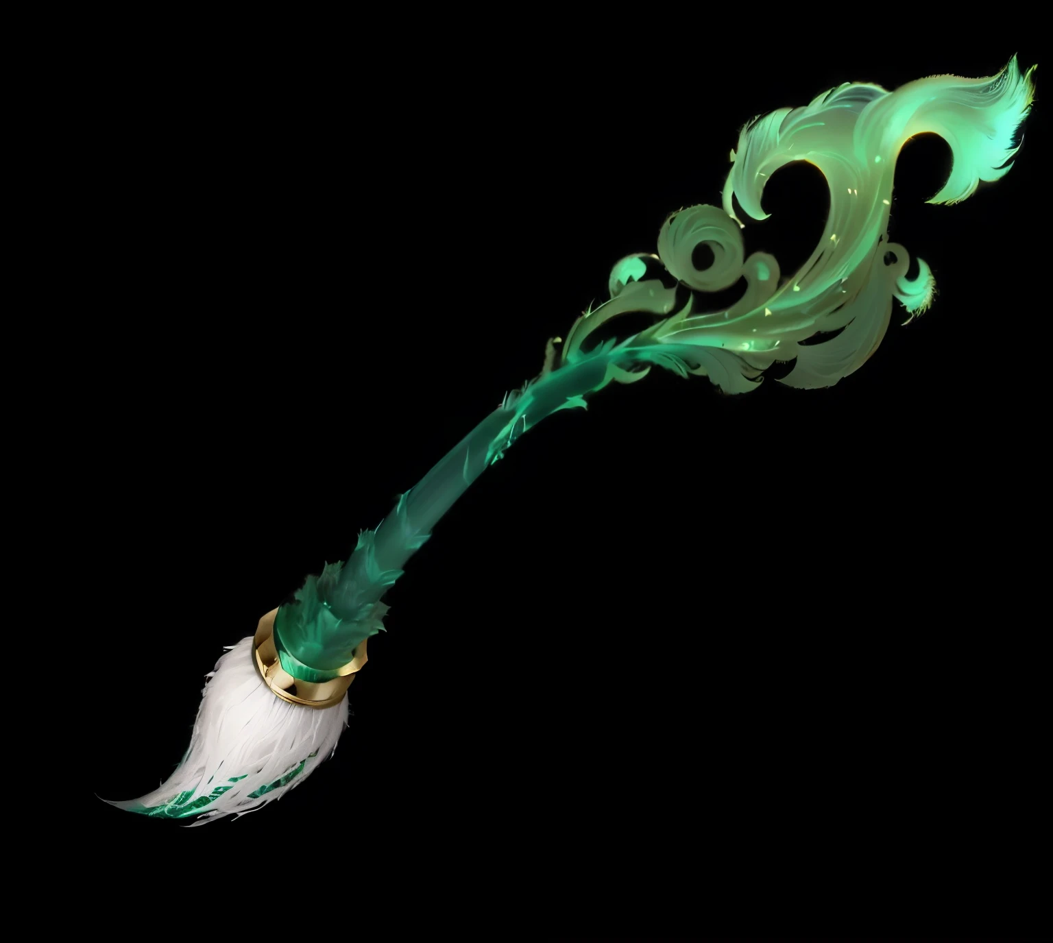 有一把绿白相间的brush，The handle is white, Extremely detailed brushes, World of Warcraft Blizzard Weapon Art, brush, Intricate Fantasy Spear, brush, Delicate brushwork, glowing green soul blade, Highly detailed brush styles, brush艺术, hard brush, Hearthstone Weapon Art, 自定义brush, Photoshop brush, Fantasy RPG Weapon Art, spray brush, brush