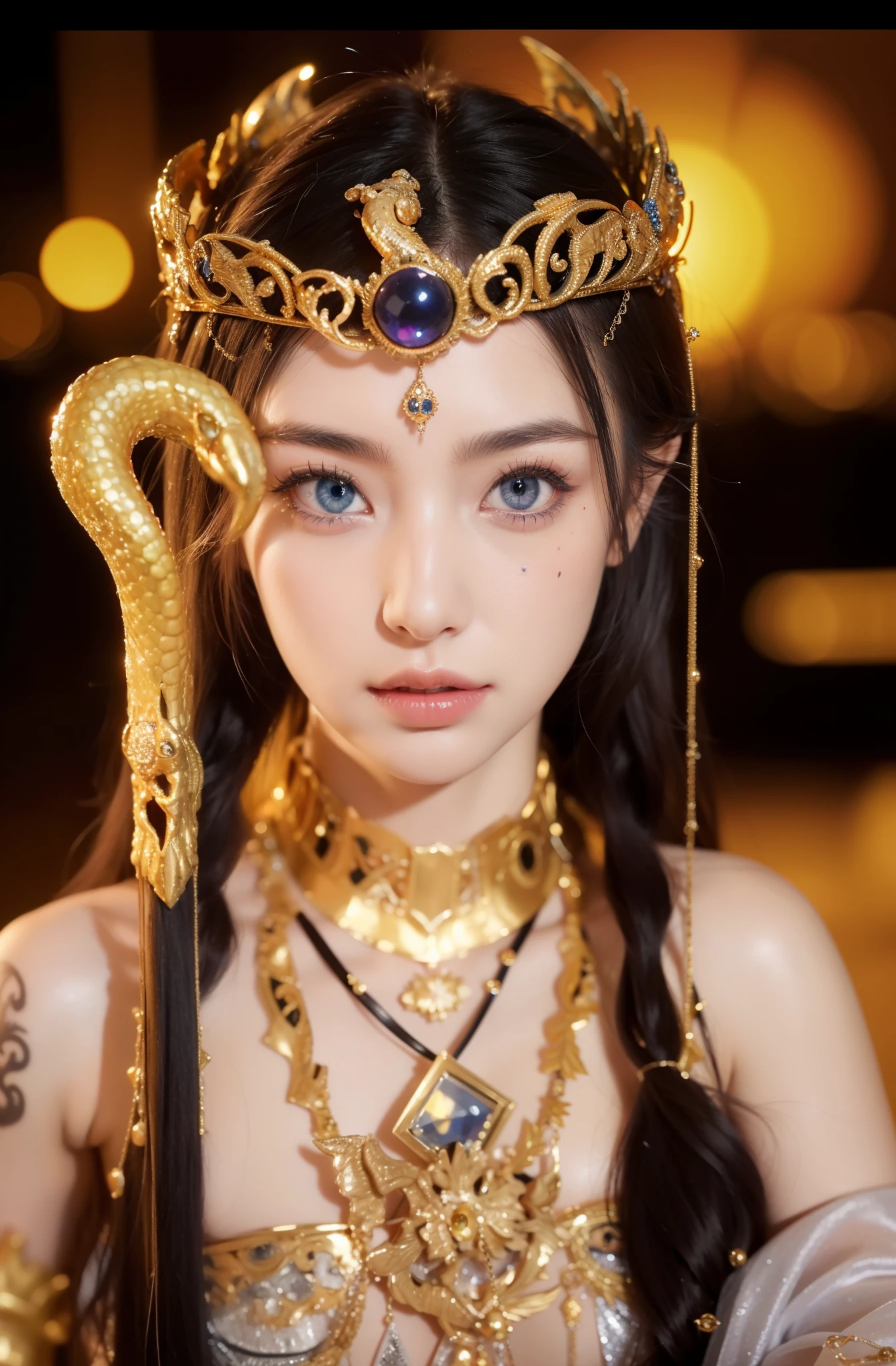 Detailed image quality，Pandora the Witch，wing, Succubus主题，堕落Angel，Excellent，scary，Secret Terror，Tentacles，With eyes，Uncanny Valley Effect，Beast Blood Moon，skeleton，vampire，Hellfire，Dark Queen，Angel，magician magic witch，16岁Angel，Eyes are blue(Pupils as deep as the starry sky)，Gorgeous tattoo designs all over the body，Succubus，Dark Queen，Gold Jewelry，Silk Wedding Dress，Golden snake head scepter