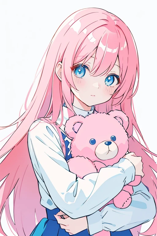 Anime girl holding teddy bear with pink hair and blue eyes, Cute anime girl, Soft anime illustration, cute anime girl portraits, Cute anime, Cute anime girl portrait, Guweiz in Pixiv ArtStation, trending on artstation pixiv, Anime art wallpaper 4 K, Anime art wallpaper 4k, Detailed digital anime art, Cute detailed digital art